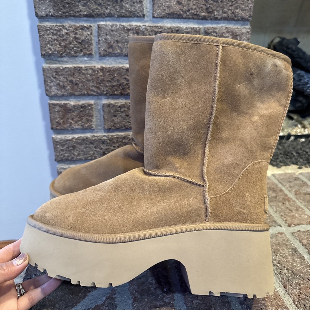 UGG Classic Short New Heights Chestnut Platform Boots Women's Sz 10 #616 - Picture 4 of 16